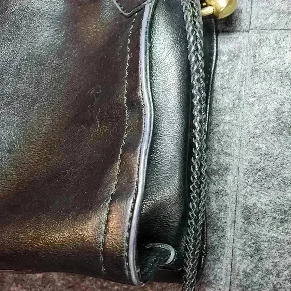 Relic black leather handbag twist braided shoulder strap, 3 sections NICE - Picture 4 of 10
